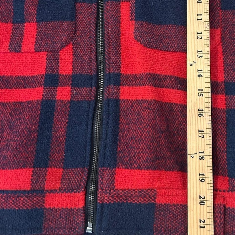 Red and navy plaid sherpa collar jacket with pockets cabincore western trucker - Picture 8 of 8